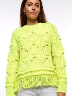 River Island Pearl Cable Fringe Jumper - Yellow -Modish Muse VPGG4 SQ4 0000000076 YELLOW MDd