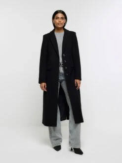 River Island Slim Collar Coat - Black -Modish Muse VPGGU SQ3 0000000004 BLACK MDo