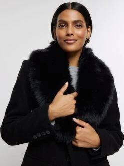 River Island Slim Collar Coat - Black -Modish Muse VPGGU SQ4 0000000004 BLACK MDd