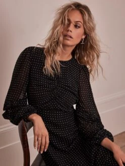 Mint Velvet Black Print Ruffle Midi Dress -Modish Muse VPOM2 SQ2 0000000004 BLACK MDb