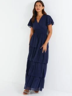 Quiz Navy Chiffon Tiered Maxi Dress