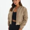 Quiz Stone Ruched Sleeve Bomber Jacket -Modish Muse VPWFS SQ1 0000000003 NATURAL MDf