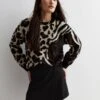 New Look Brown Fluffy Animal Print Patchwork Jumper -Modish Muse VQ4DH SQ1 0000000270 PRINT MDf