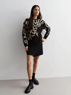 New Look Brown Fluffy Animal Print Patchwork Jumper -Modish Muse VQ4DH SQ3 0000000270 PRINT MDo