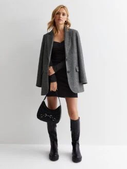 New Look Black Ribbed Ruched Front Bodycon Mini Dress -Modish Muse VQ4H8 SQ3 0000000004 BLACK MDo