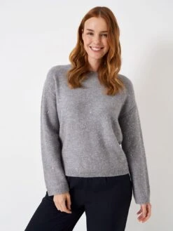 Crew Clothing Sequin Crew Neck Jumper - Grey