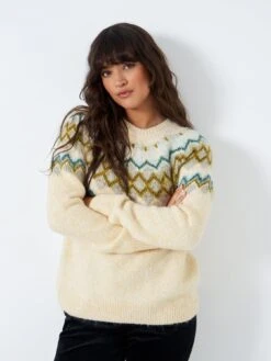 Crew Clothing Fairisle Yolk Crew Neck Jumper - Beige