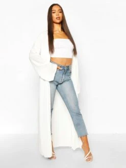 Boohoo Maxi Longline Cardigan - Cream