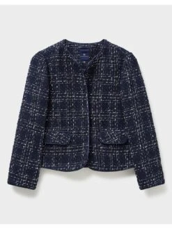 Crew Clothing Textured Lurex Collarless Jacket - Navy -Modish Muse VQ8I6 SQ3 0000000048 NAVY MDo
