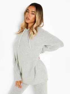 Boohoo Soft Knit Hoodie Co-ord Set - Grey