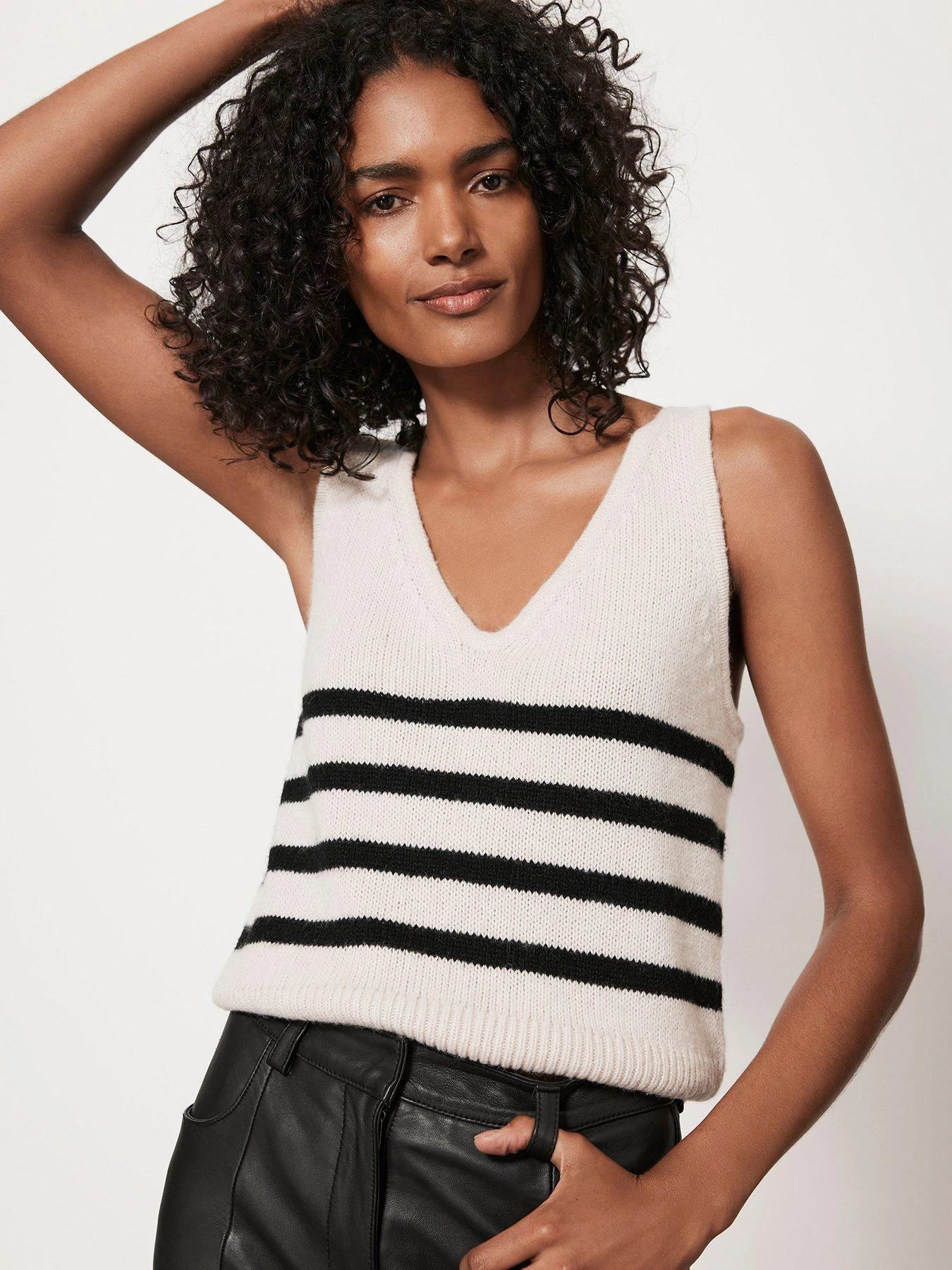 Mint Velvet Neutral Striped Knit Vest 3 Mint Velvet Neutral Striped Knit Vest