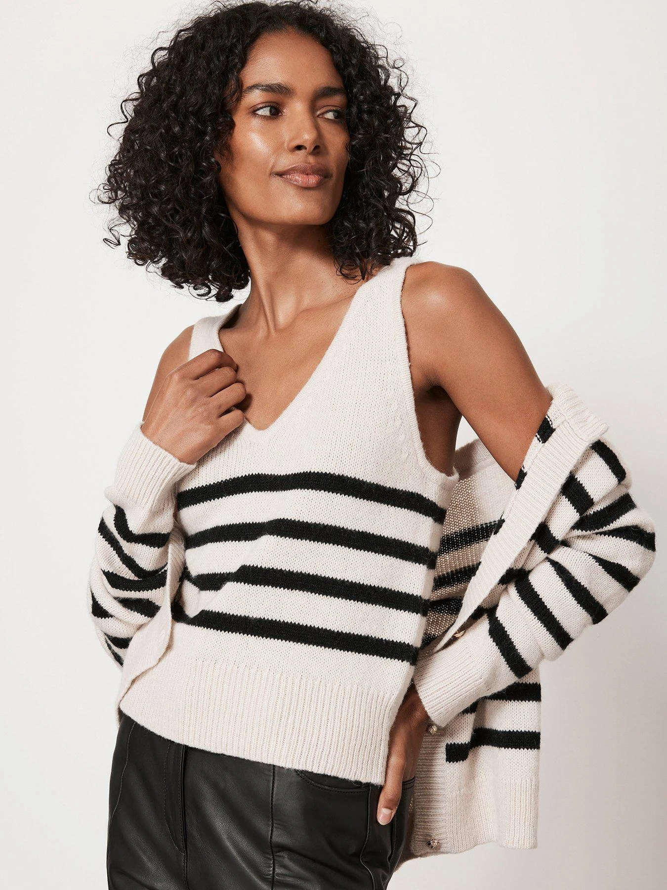 Mint Velvet Neutral Striped Knit Vest 4 Mint Velvet Neutral Striped Knit Vest - Image 2