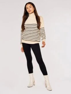 Apricot Model Stripe Roll Neck Jumper -Modish Muse VQEVI SQ3 0000000108 BEIGE MDo