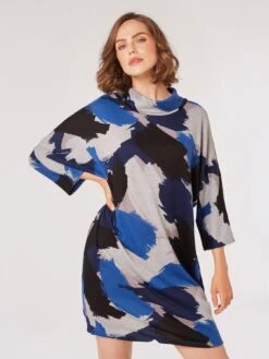 Apricot Paint Splash Cow Neck Cocoon Dress