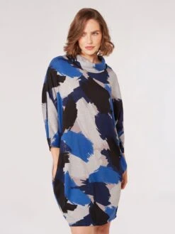 Apricot Paint Splash Cow Neck Cocoon Dress -Modish Muse VQEWH SQ4 0000000004 BLACK MDd