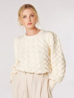 Apricot Bubble Pleat Sleeve Jumper
