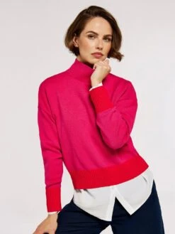 Apricot 2 Tone Mock Neck Softtouch Jumper