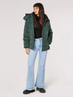 Apricot Fur Lined Rem Hood Puffer Jacket