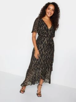 M&Co Metallic Wrap Ruffle Dress