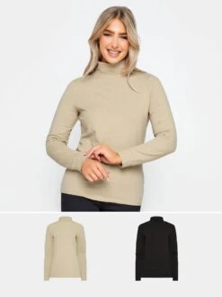 M&Co 2pk Roll Neck Blk And Stone