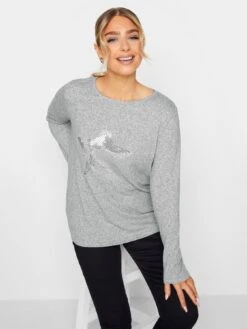 M&Co Grey Sequin Star Jumper