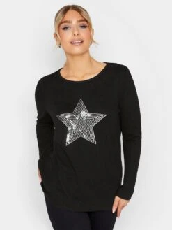 M&Co Black Sequin Star Jumper