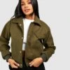 Boohoo Wool Look Crop Bomber Jacket - Khaki -Modish Muse VQGWH SQ1 0000000047 GREEN MDf