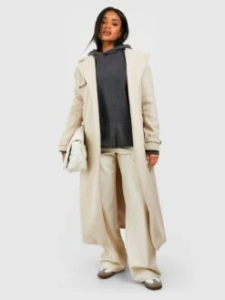 Boohoo Wool Look Oversized Trench Coat - Stone -Modish Muse VQGWJ SQ3 0000000108 BEIGE MDo