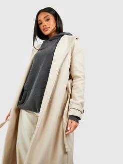 Boohoo Wool Look Oversized Trench Coat - Stone -Modish Muse VQGWJ SQ4 0000000108 BEIGE MDd