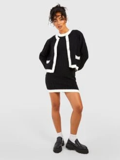 Boohoo Pearl Button Trim Crop Cardigan - Black -Modish Muse VQGX0 SQ3 0000000004 BLACK MDo