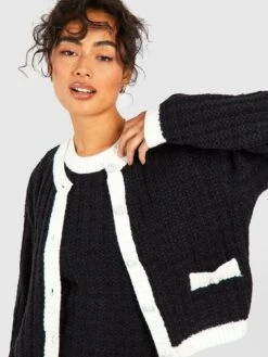 Boohoo Pearl Button Trim Crop Cardigan - Black -Modish Muse VQGX0 SQ4 0000000004 BLACK MDd