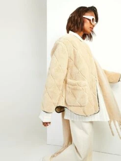 Boohoo Onion Quilted Faux Fur Teddy Jacket - Beige