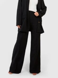 Boohoo Crepe Wide Leg Trousers - Black -Modish Muse VQGY0 SQ4 0000000004 BLACK MDd