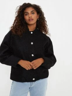 Dorothy Perkins Boucle Bomber Jacket - Black