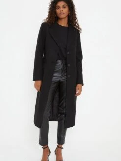 Dorothy Perkins Single Breasted Maxi Coat - Black