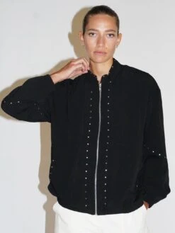 Religion Light Weight Bomber Jacket With Stud Embellishment - Black