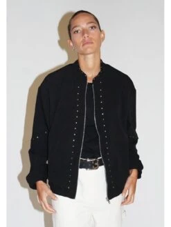 Religion Light Weight Bomber Jacket With Stud Embellishment - Black -Modish Muse VQW7B SQ5 0000000004 BLACK MDd1