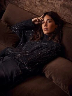 Mint Velvet Charcoal Diamante Hotfix Jumper