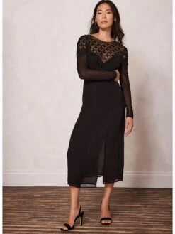 Mint Velvet Beaded Fringe Sheer Midi Dress