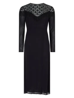 Mint Velvet Beaded Fringe Sheer Midi Dress -Modish Muse VR6CO SQ5 0000000004 BLACK MDd1