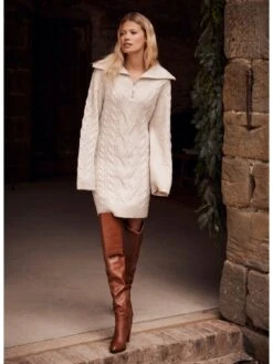 Mint Velvet Neutral Cable Dress -Modish Muse VR6DU SQ3 0000000108 BEIGE MDo