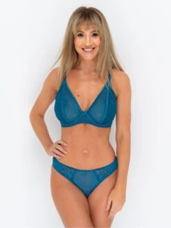 Ivory Rose Sheer High Apex Bra With Lace Panel In Ink Blue