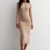 New Look Camel Ribbed Knit Bodycon Midi Dress -Modish Muse VRB8P SQ1 0000000143 BROWN MDf