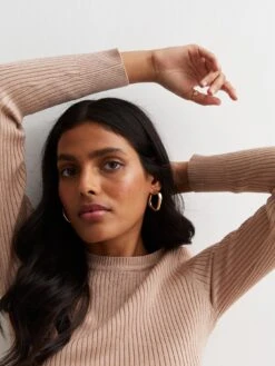 New Look Camel Ribbed Knit Bodycon Midi Dress -Modish Muse VRB8P SQ4 0000000143 BROWN MDd