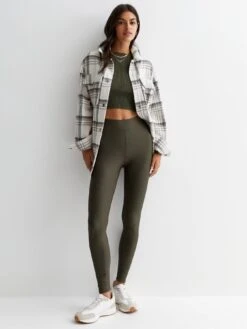 New Look Khaki Ribbed Jersey Leggings