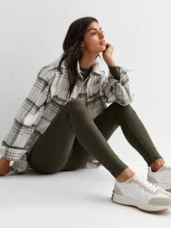 New Look Khaki Ribbed Jersey Leggings -Modish Muse VRB8U SQ3 0000005579 DARK KHAKI MDo