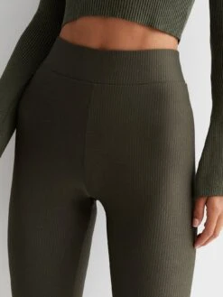 New Look Khaki Ribbed Jersey Leggings -Modish Muse VRB8U SQ4 0000005579 DARK KHAKI MDd