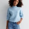New Look Pale Blue Cross Stitch Knit High Neck Jumper -Modish Muse VRBE2 SQ1 0000000150 LIGHT BLUE MDf