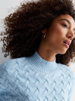 New Look Pale Blue Cross Stitch Knit High Neck Jumper -Modish Muse VRBE2 SQ4 0000000150 LIGHT BLUE MDd