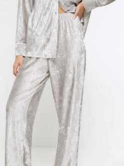 River Island Velvet Elasticated Trouser - Silver -Modish Muse VRG21 SQ4 0000000035 SILVER MDd